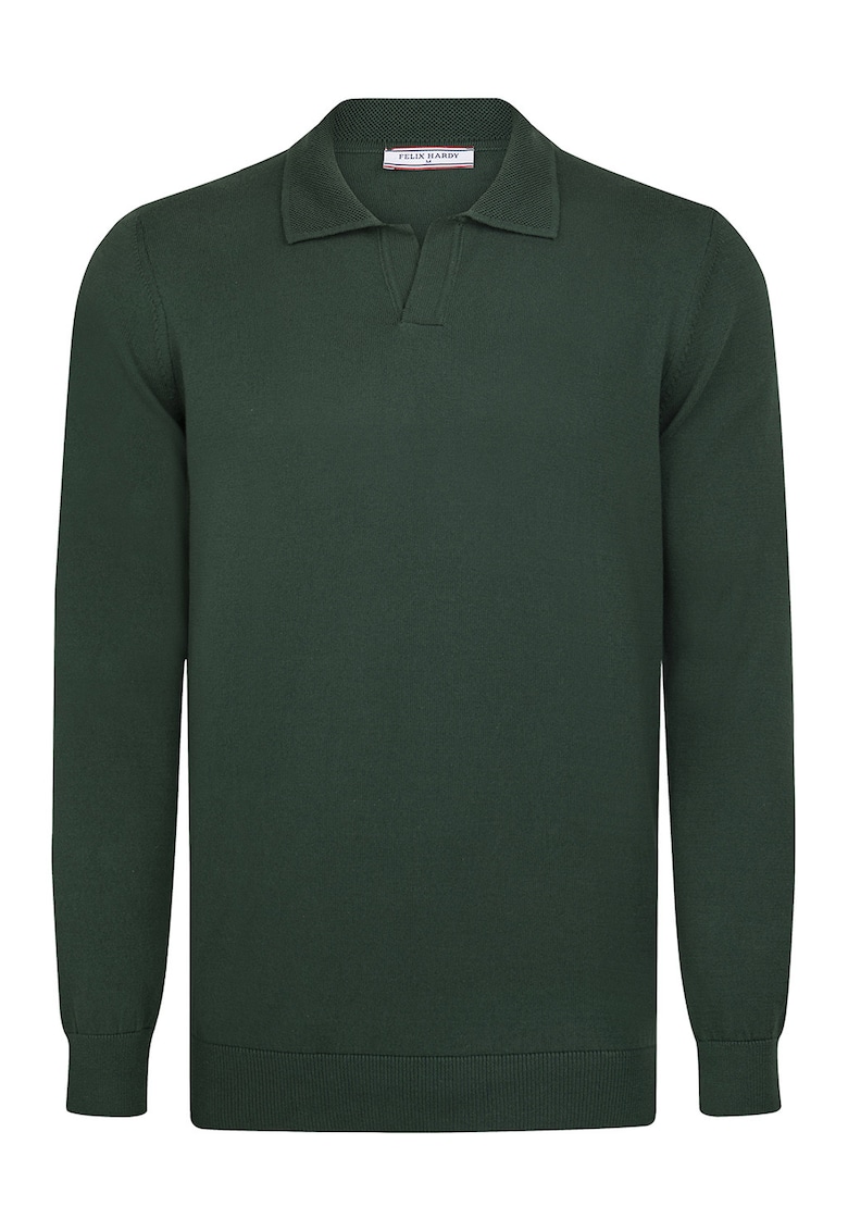 Oferte la Pulover tricotat cu guler polo - Verde inchis