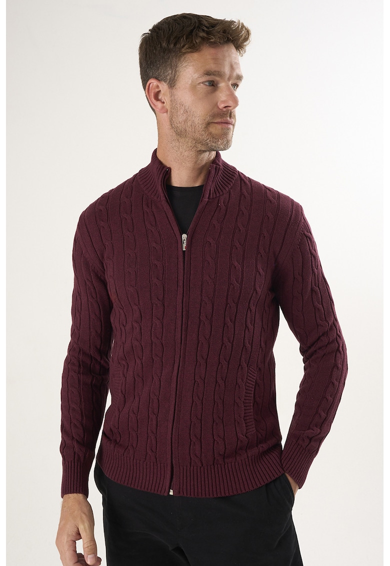Oferte la Cardigan uni de bumbac cu fermoar - Visiniu
