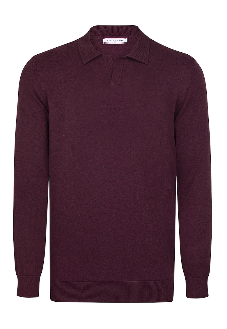 Oferte la Pulover tricotat cu guler polo - Visiniu