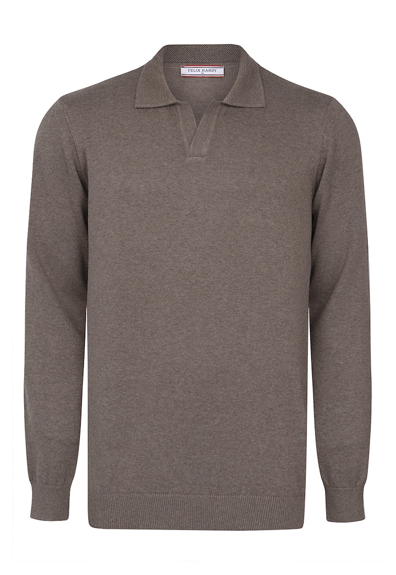 Oferte la Pulover tricotat cu guler polo - Maro