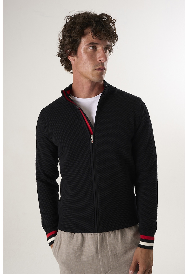 Oferte la Cardigan tricotat cu terminatii cu dungi - Negru