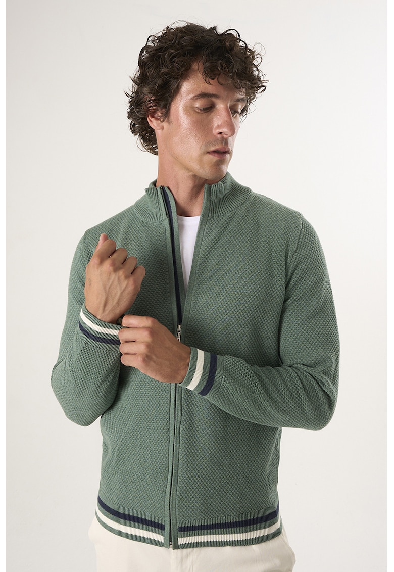 Oferte la Cardigan tricotat cu terminatii cu dungi - Verde pal