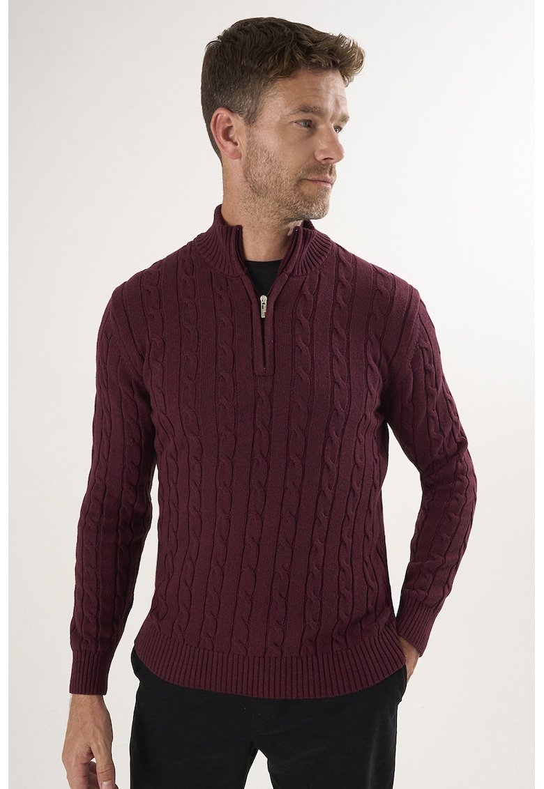 Oferte la Pulover regular fit cu fenta cu fermoar - Visiniu