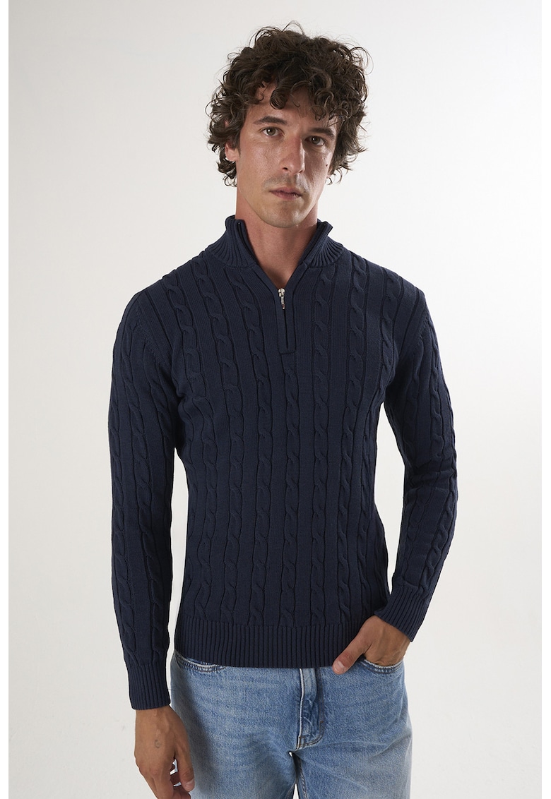 Oferte la Pulover regular fit cu fenta cu fermoar - Bleumarin