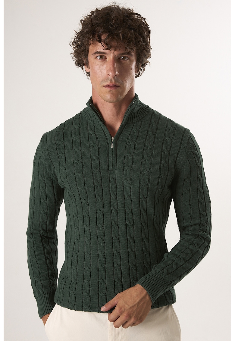 Oferte la Pulover regular fit cu fenta cu fermoar - Verde englez