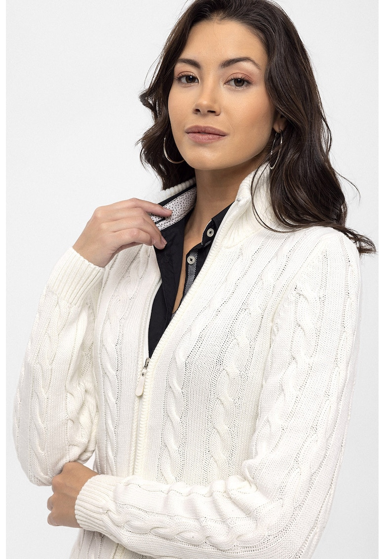 Oferte la Cardigan cu design torsade si fermoar - Alb