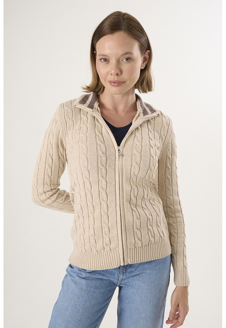 Oferte la Cardigan cu design torsade si fermoar - Bej