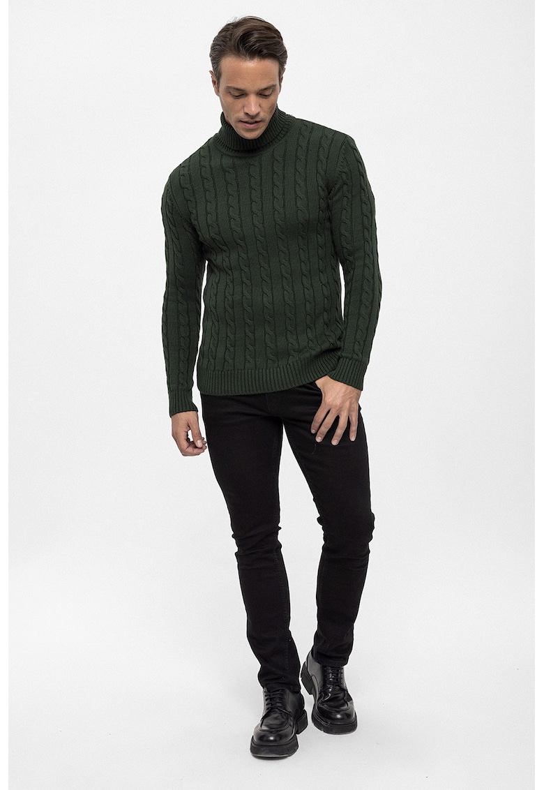 Oferte la Pulover cu guler inalt si model torsade - Verde englez