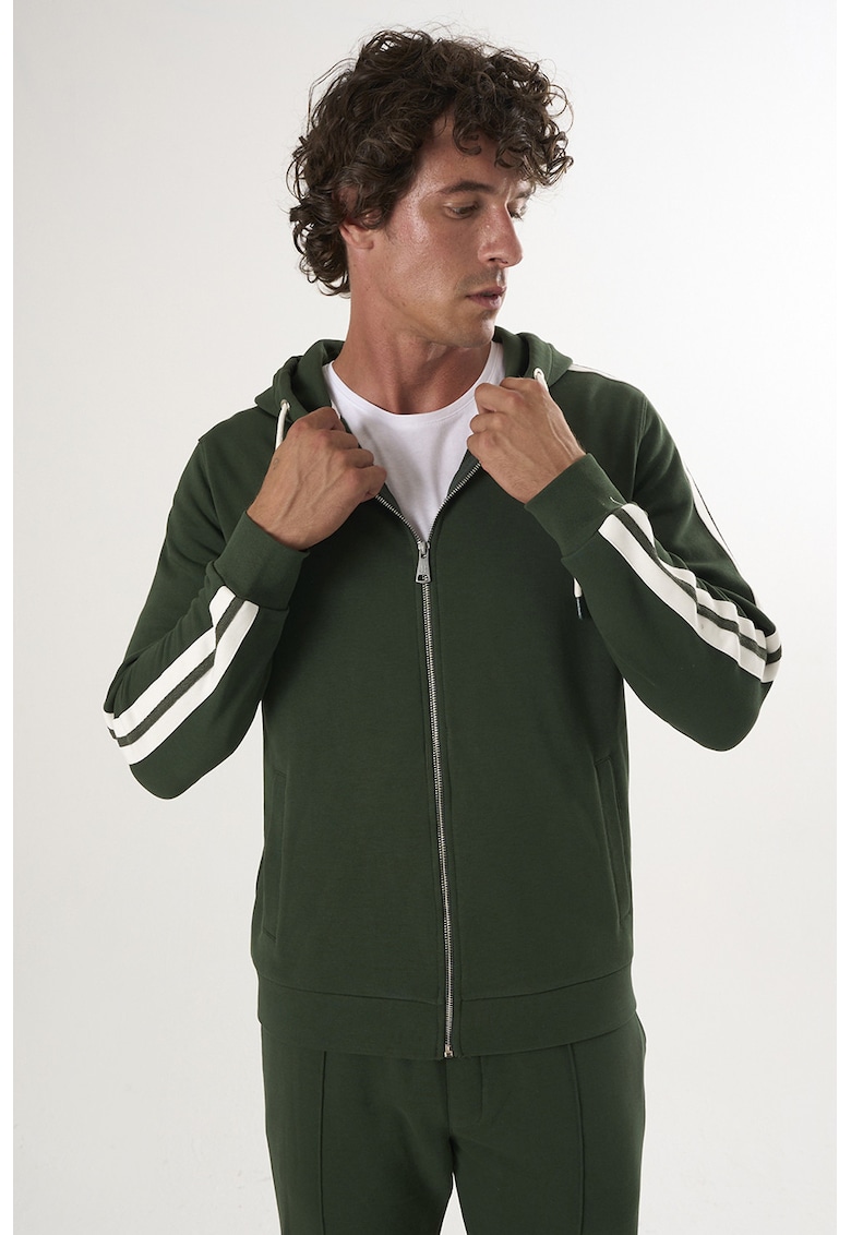 Oferte la Hanorac de bumbac cu fermoar si buzunare laterale - Verde inchis