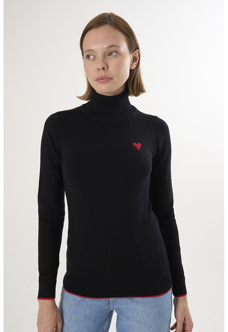 Oferte la Pulover slim fit cu guler inalt - Negru