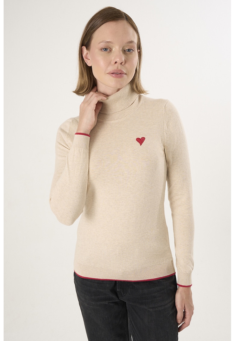 Oferte la Pulover slim fit cu guler inalt - Bej