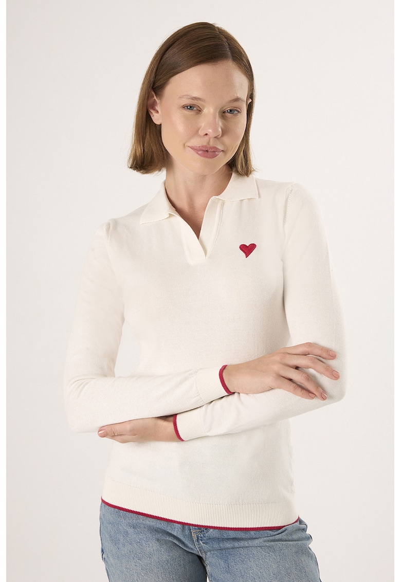 Oferte la Pulover polo cu terminatie contrastante - Crem