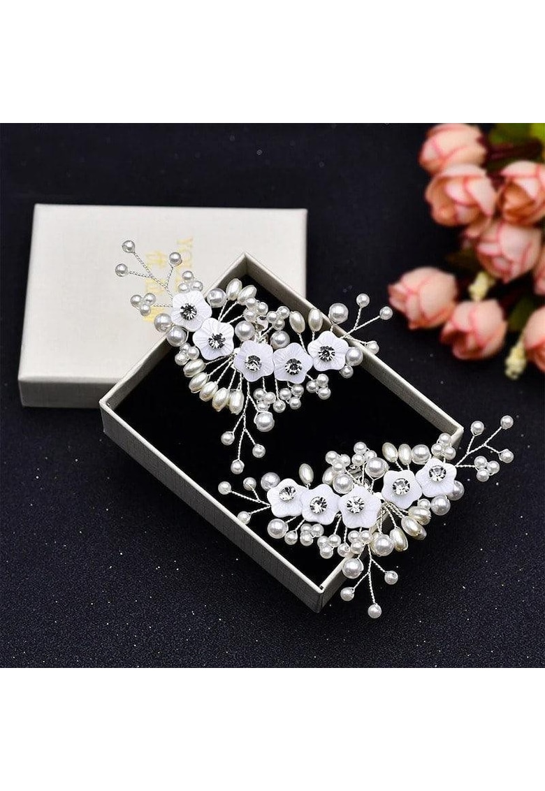 Oferte la Set 2 brose argintii - pentru pantofi - cu clips si perle - Oddvar C1
