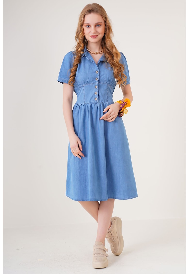 Oferte la Rochie midi HiCCUP BDART - denim - guler camasa - albastru