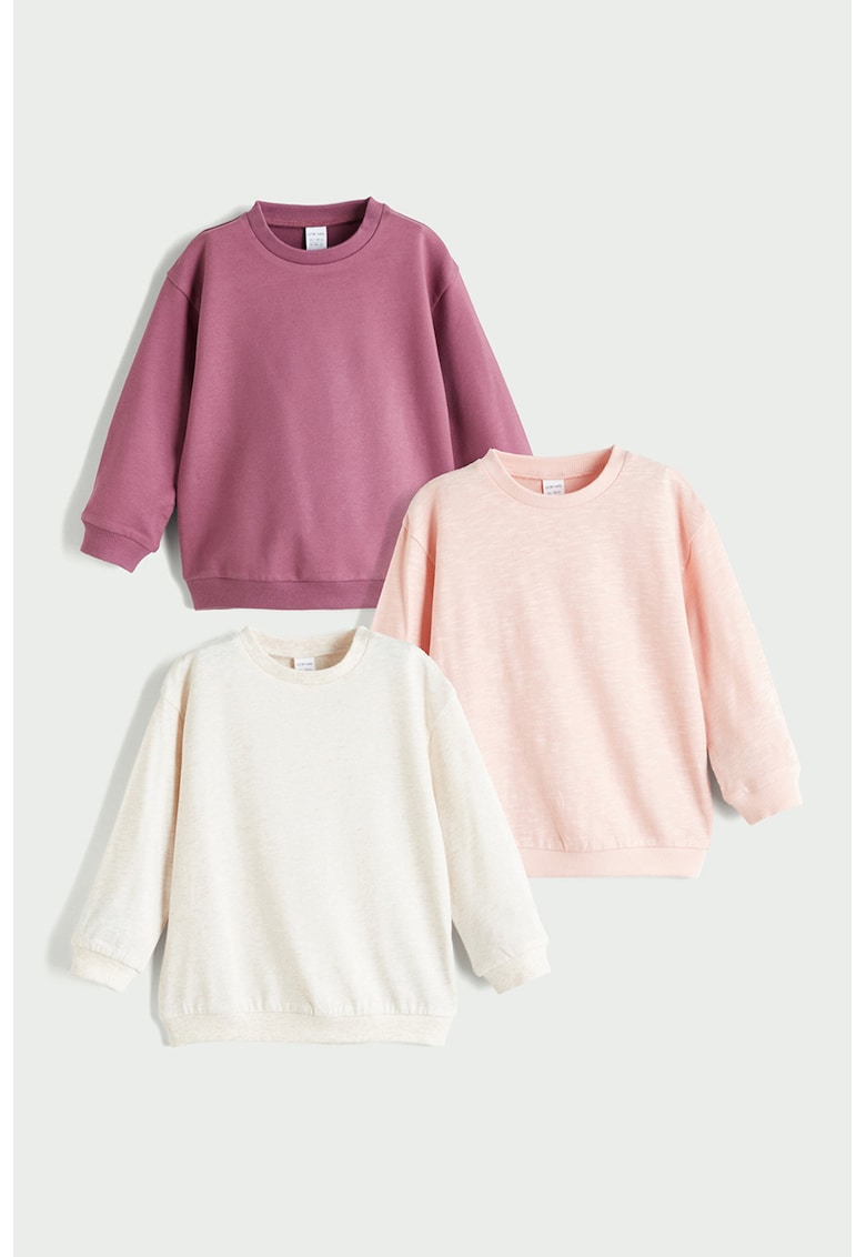 Oferte la Set de bluze de trening cu model uni - 3 piese - Alb/Roz somon/Roz prafuit