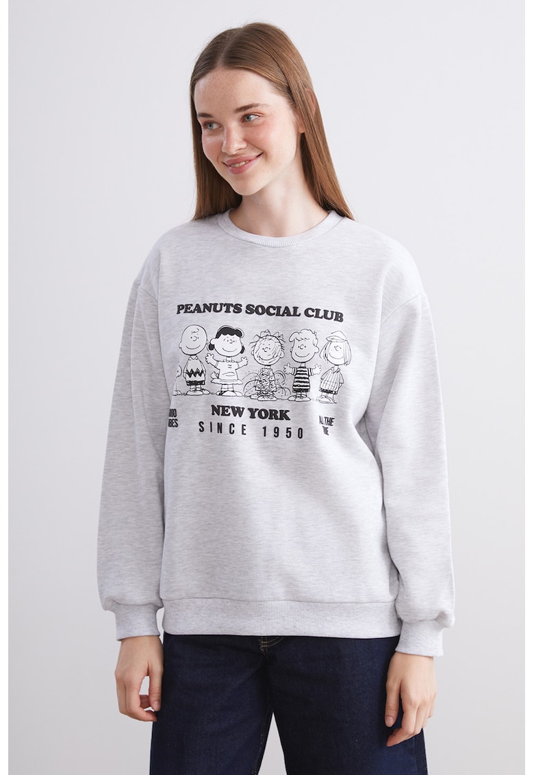 Oferte la Bluza de trening cu imprimeu si decolteu la baza gatului - Alb/Negru/Gri melange