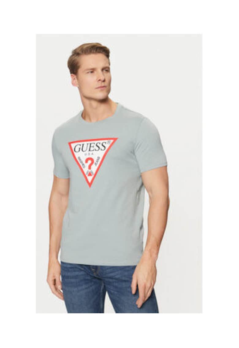 Oferte la Tricou bumbac cu decolteu la baza gatului si logo - Gri deschis