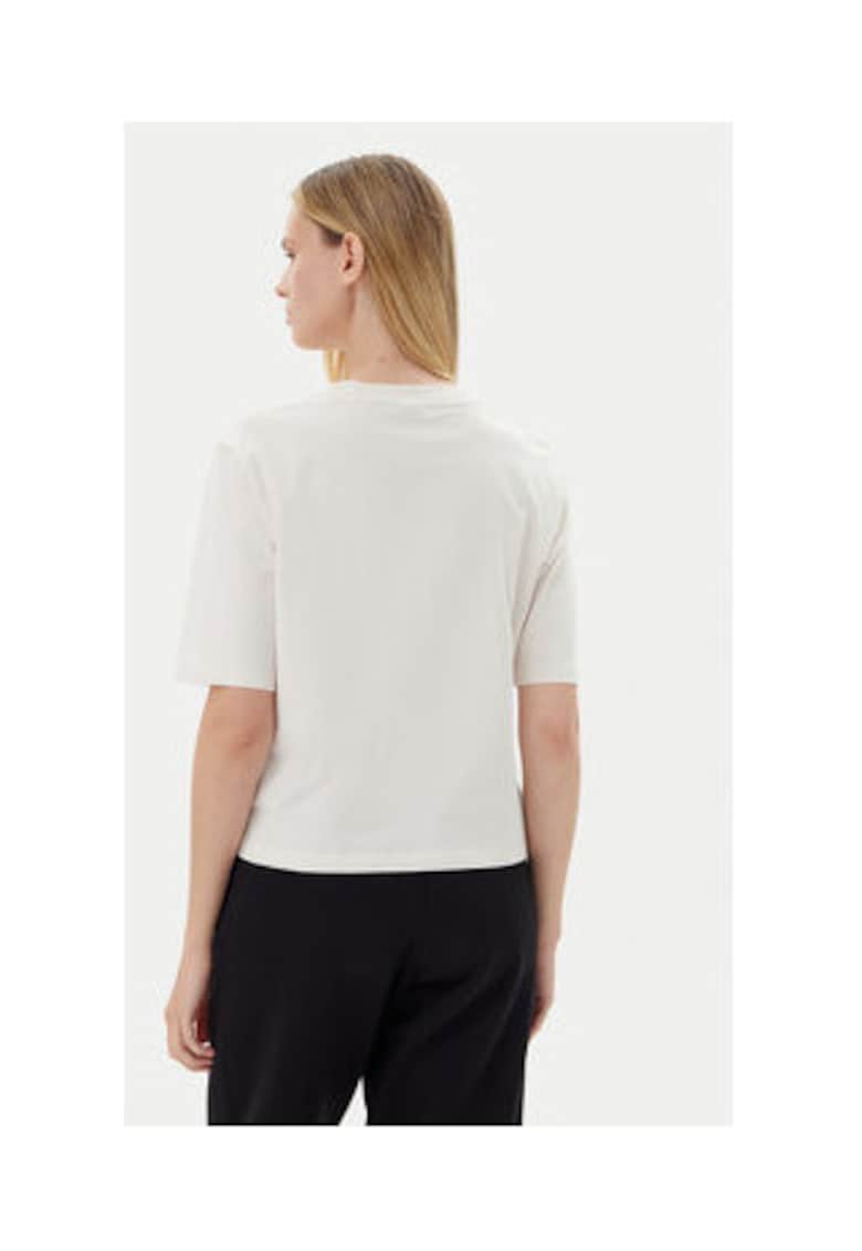 Oferte la Tricou bumbac cu model uni si decolteu la baza gatului - Ecru