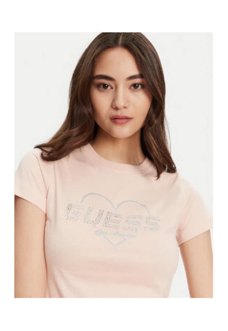 Oferte la Tricou cu imprimeu inima si strasuri - Roz pal