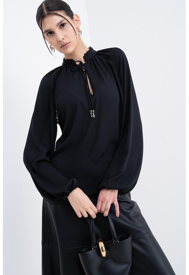 Oferte la Bluza vaporoasa cu maneci bufante - Negru