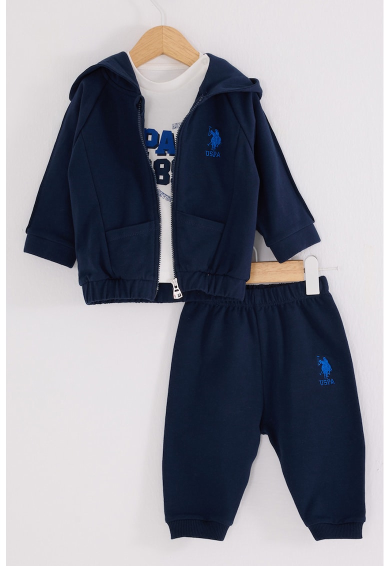 Oferte la Set de bluza cu imprimeu - pantaloni sport si hanorac - 3 piese - Alb murdar/Bleumarin
