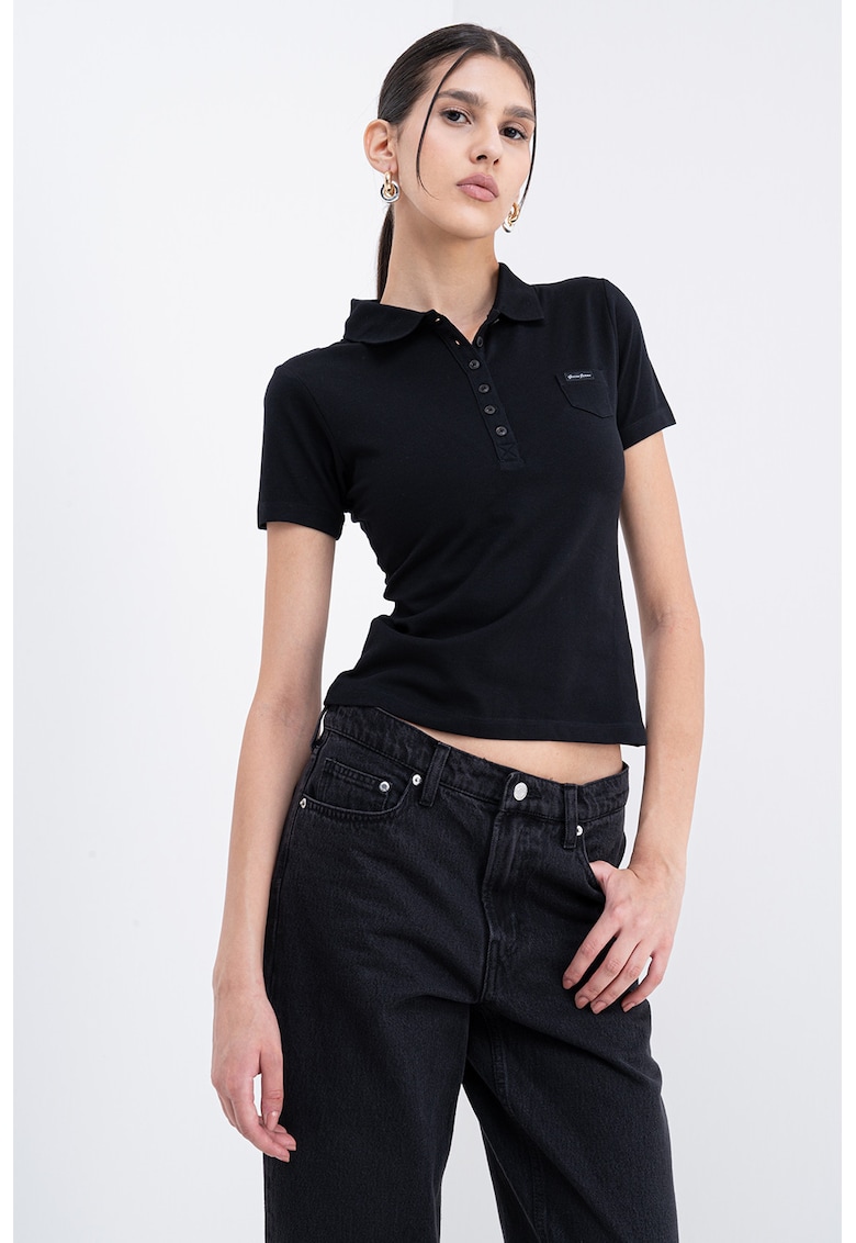 Oferte la Tricou polo cu buzunar mic pe piept - Negru