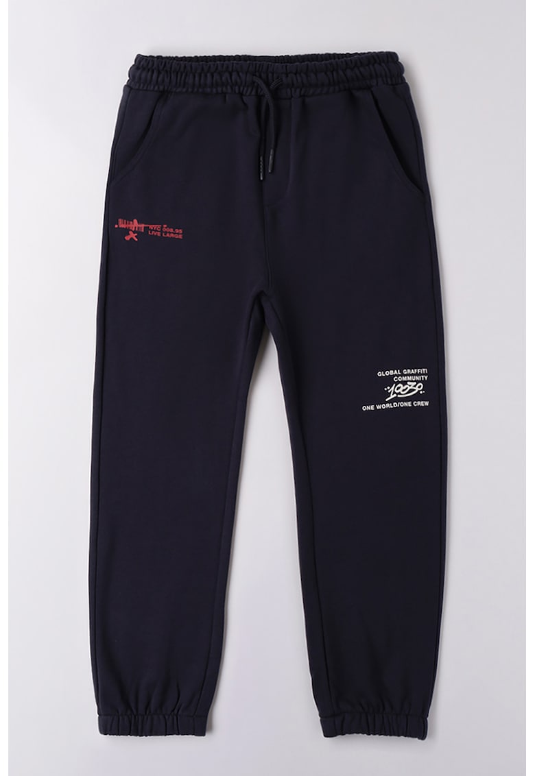 Oferte la Pantaloni de trening cu imprimeu text - Albastru ultramarin