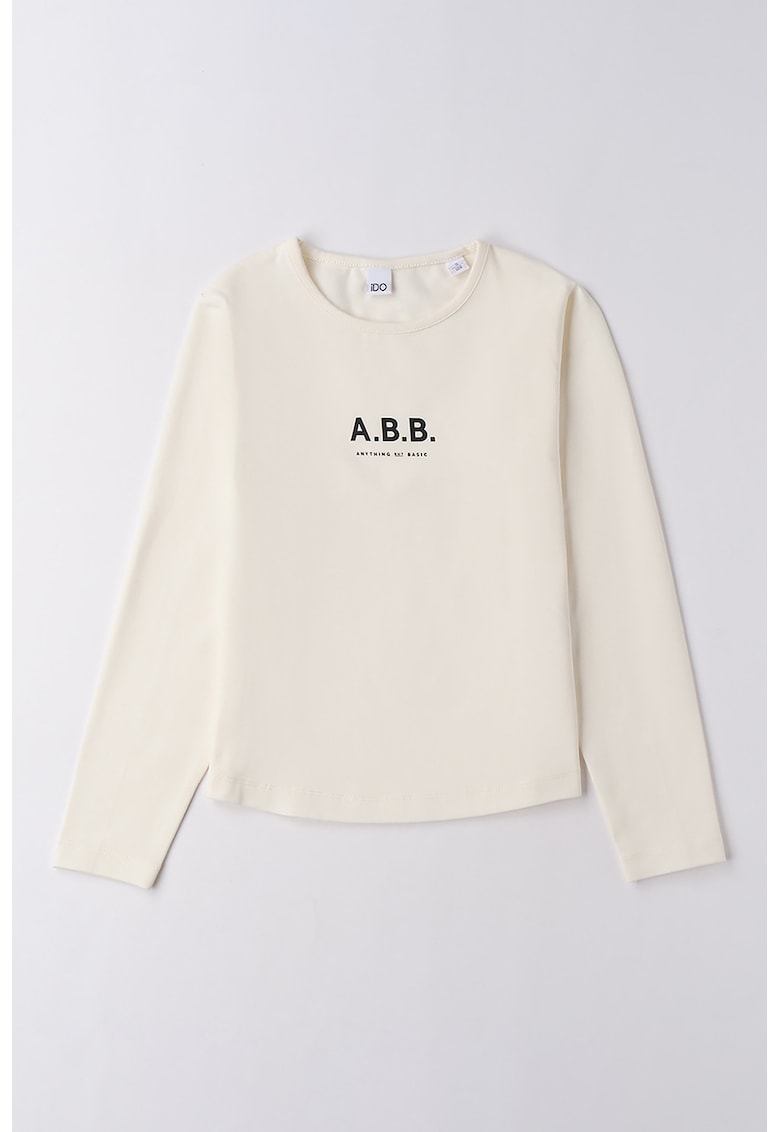 Oferte la Bluza cu decolteu la baza gatului si imprimeu text - Crem