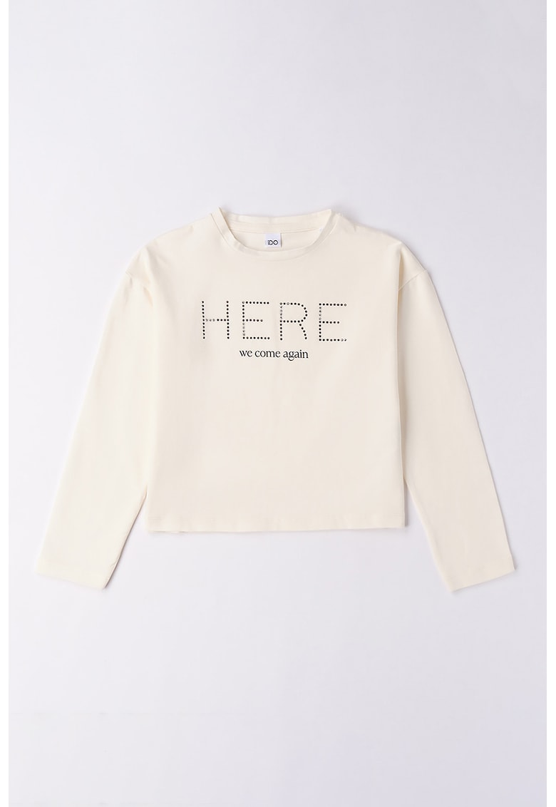 Oferte la Bluza din amestec de bumbac cu strasuri - Crem
