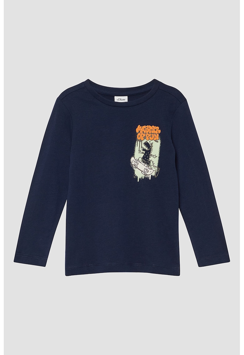 Oferte la Bluza din bumbac cu imprimeu grafic pe piept - Gri cenusiu/Bleumarin