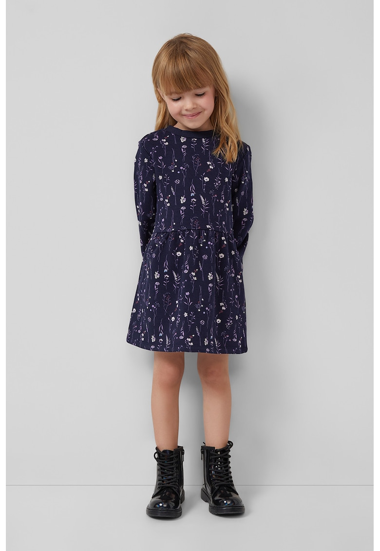 Oferte la Rochie cu decolteu la baza gatului si model floral - Lila/Albastru indigo