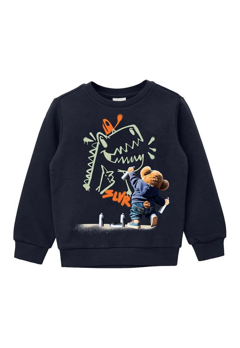 Oferte la Bluza de trening din amestec de bumbac cu imprimeu grafic - Albastru ultramarin/Portocaliu mandarina/Verde pal