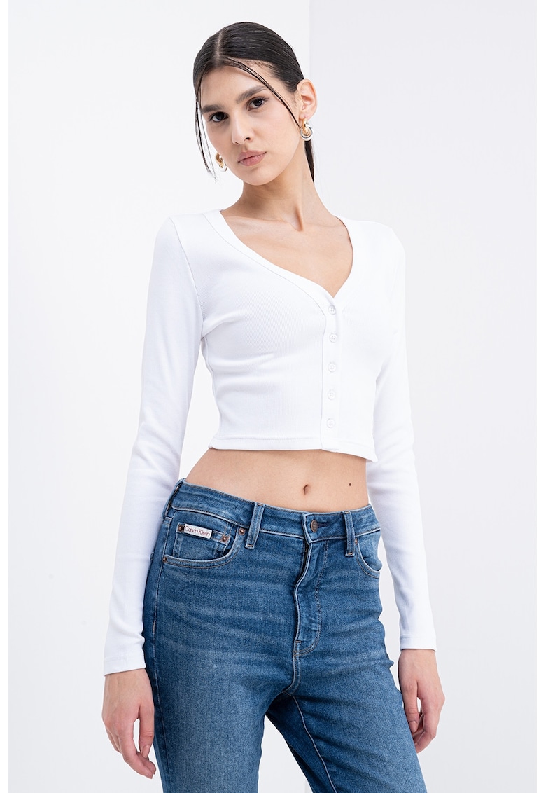 Oferte la Cardigan crop cu decolteu in V - Alb