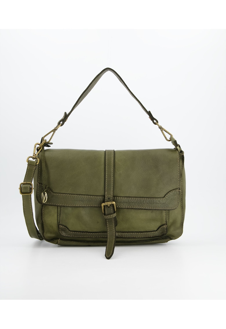 Geanta de umar  piele naturala - verde - 20x32x9cm - 3 buzunare interioare - 2 buzunare exterioare