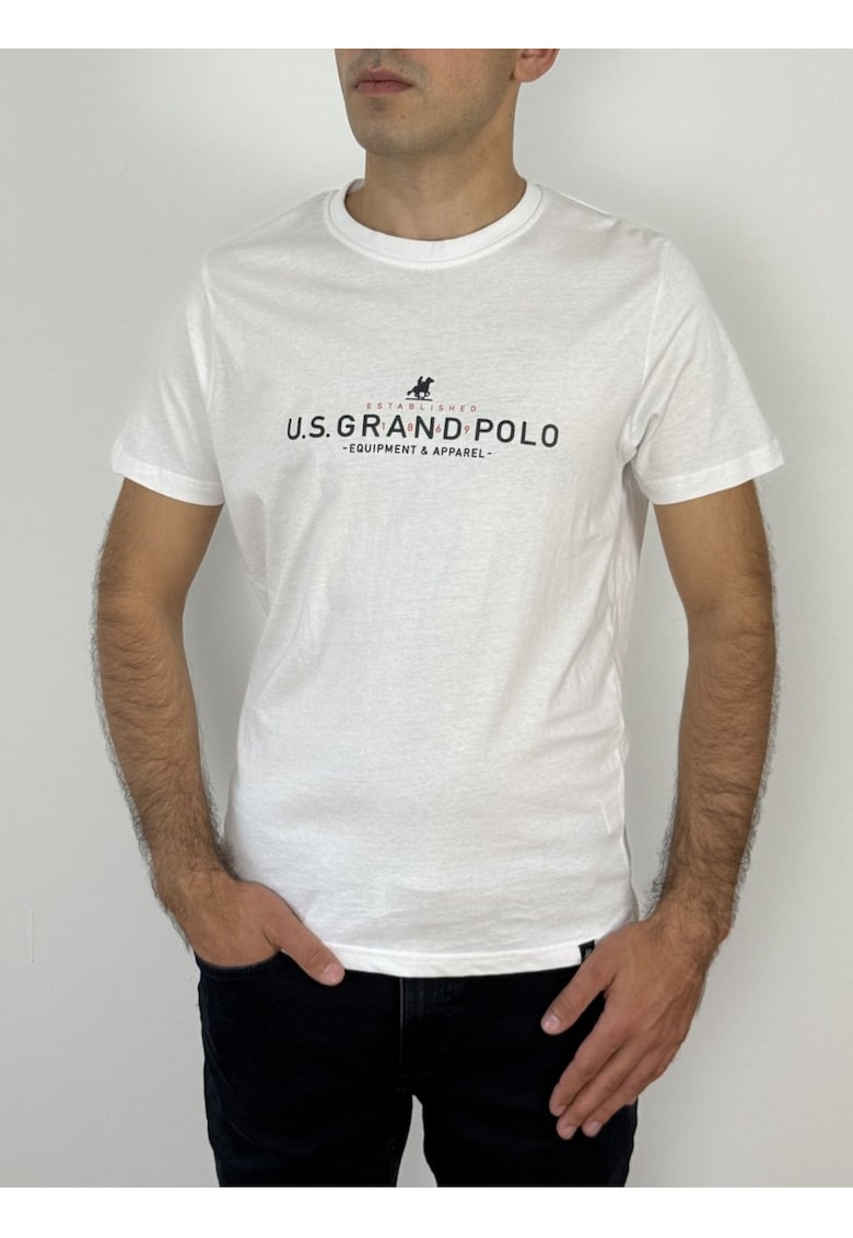 Oferte la U.S. Grand POLO Tricou barbati cu imprimeu text - Regular fit - Alb