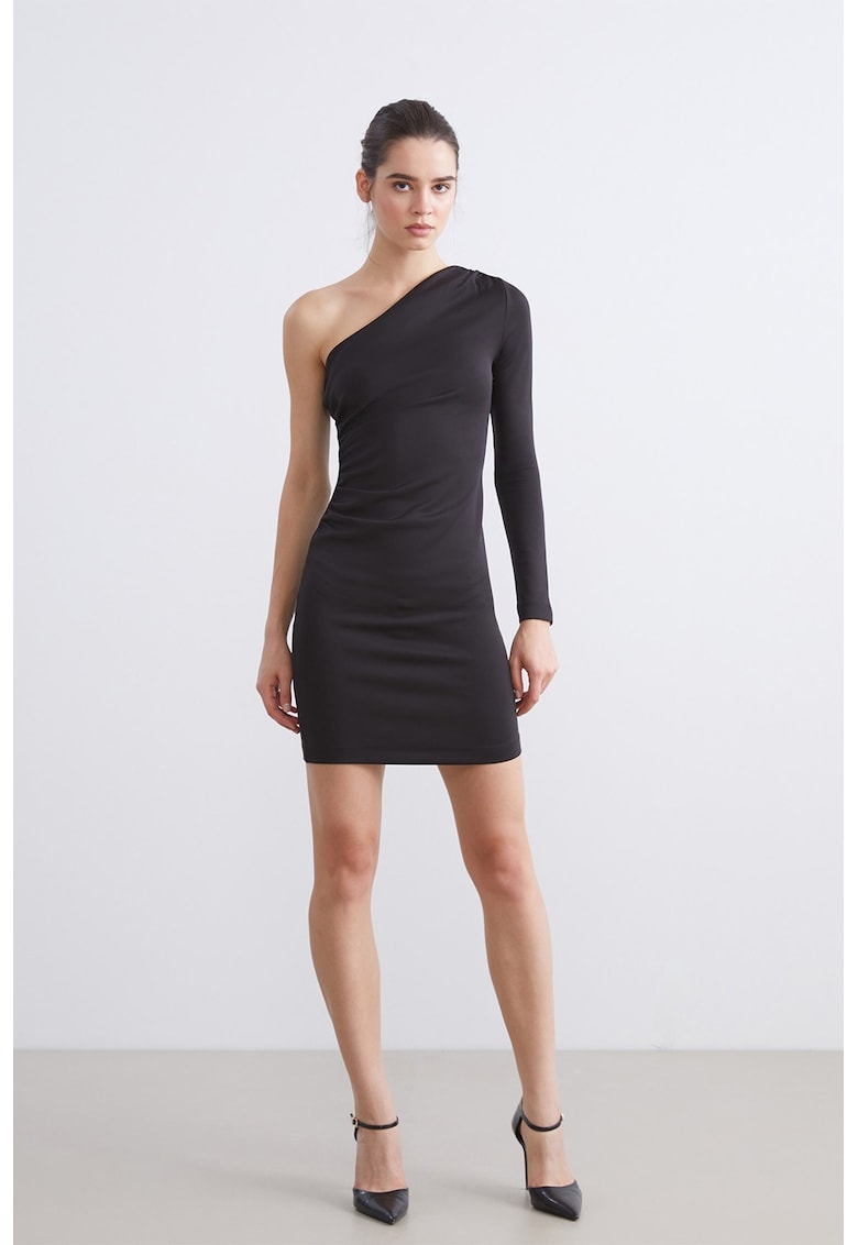 Oferte la Rochie cambrata cu o maneca - Negru