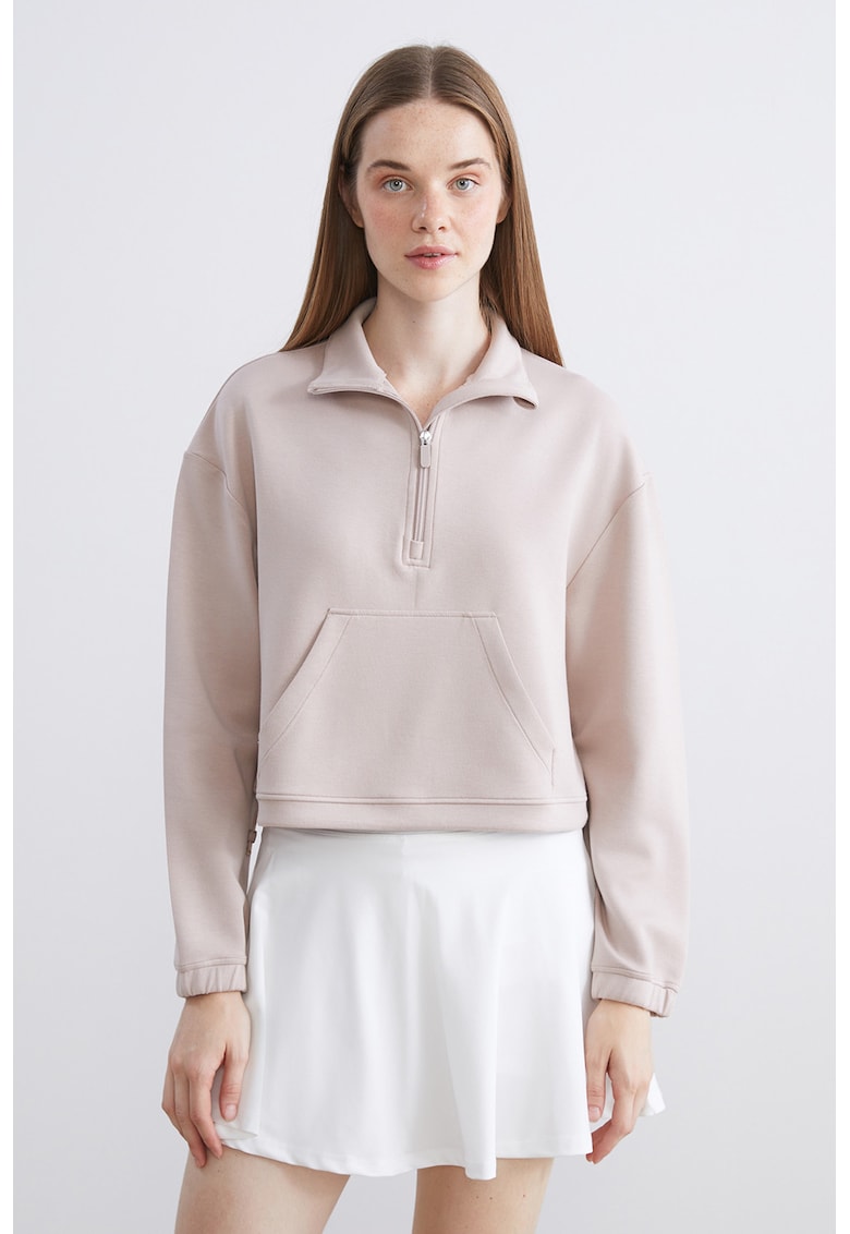 Oferte la Bluza de trening crop cu fermoar scurt si talie ajustabila - Roz pal