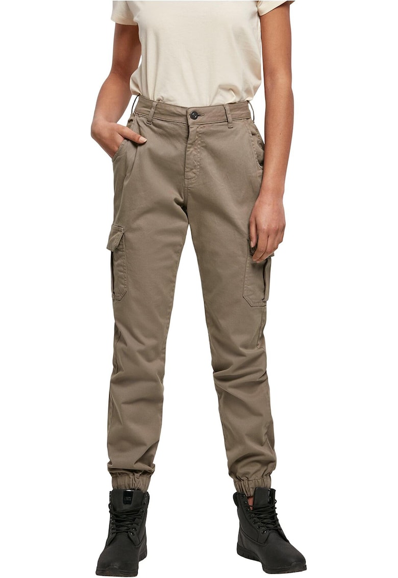 Oferte la Pantaloni cargo cu talie medie - Maro taupe