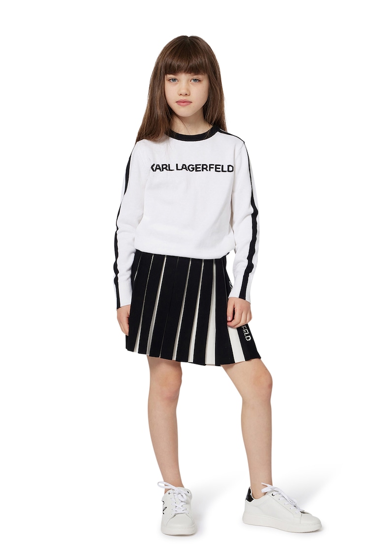 Oferte la Pulover cu decolteu la baza gatului si model logo - Alb/Negru