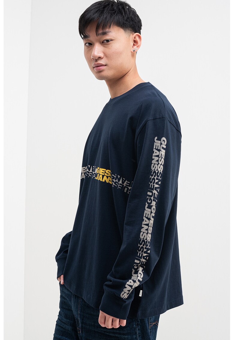 Oferte la Bluza de bumbac cu imprimeu logo - Alb fildes/Galben/Bleumarin