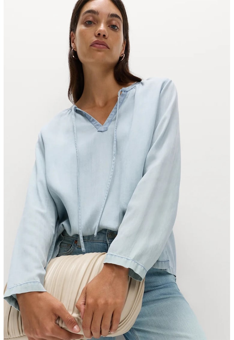 Oferte la Bluza lejera din amestec de lyocell cu sireturi frontale - Albastru deschis
