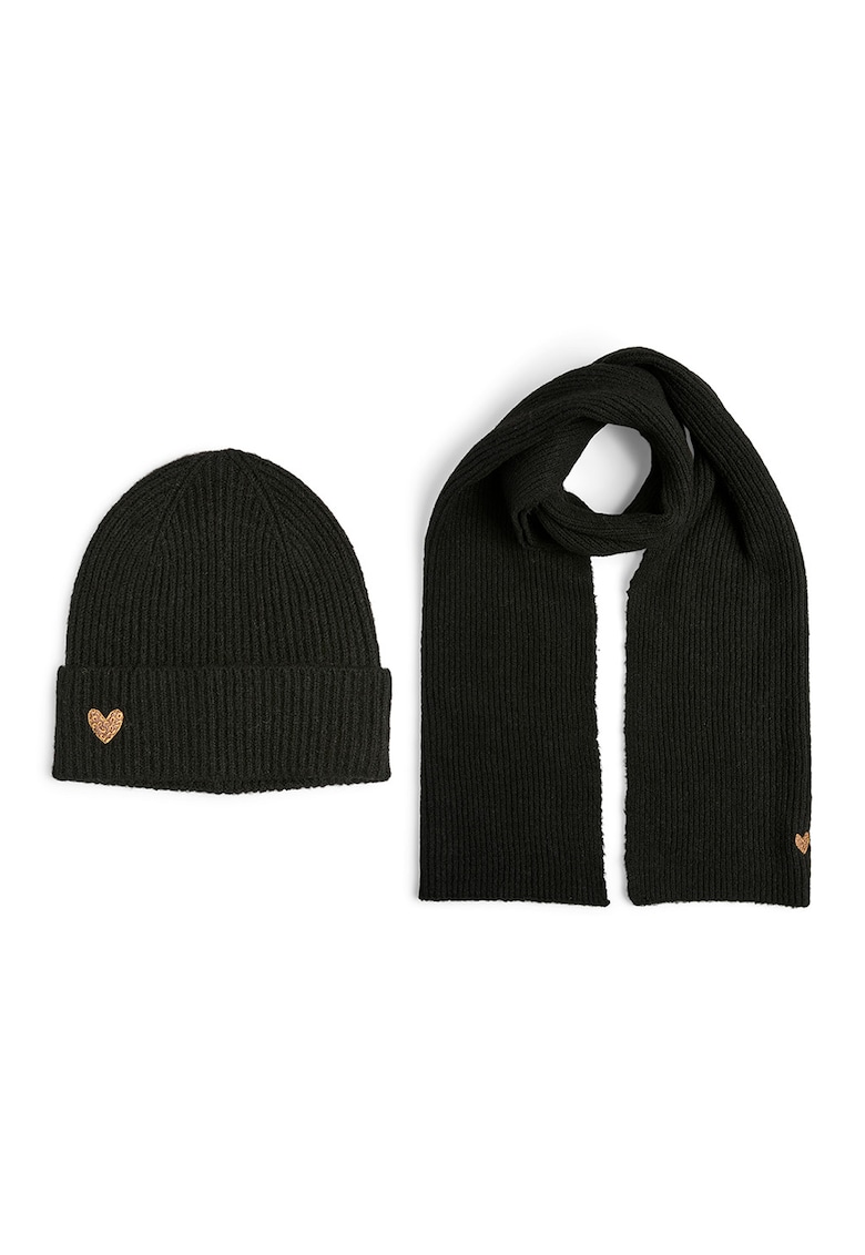 Oferte la Set de fular si caciula cu striatii - Negru