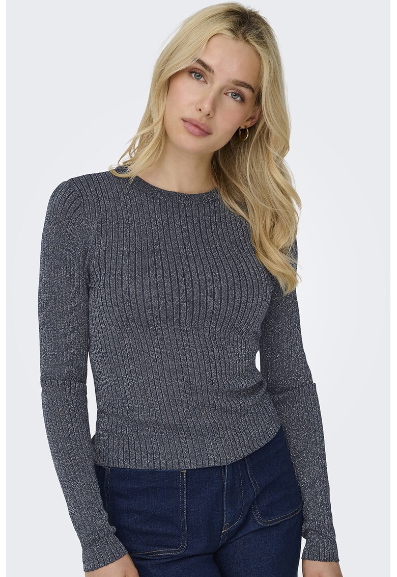 Oferte la Pulover slim fit cu striatii si detalii stralucitoare - Gri carbune