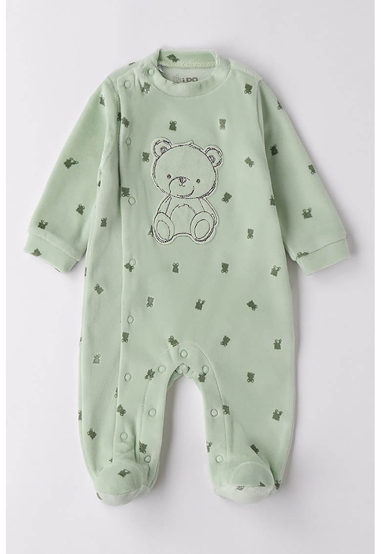 Oferte la Salopeta din amestec de bumbac cu model urs - Verde pal/Verde feriga