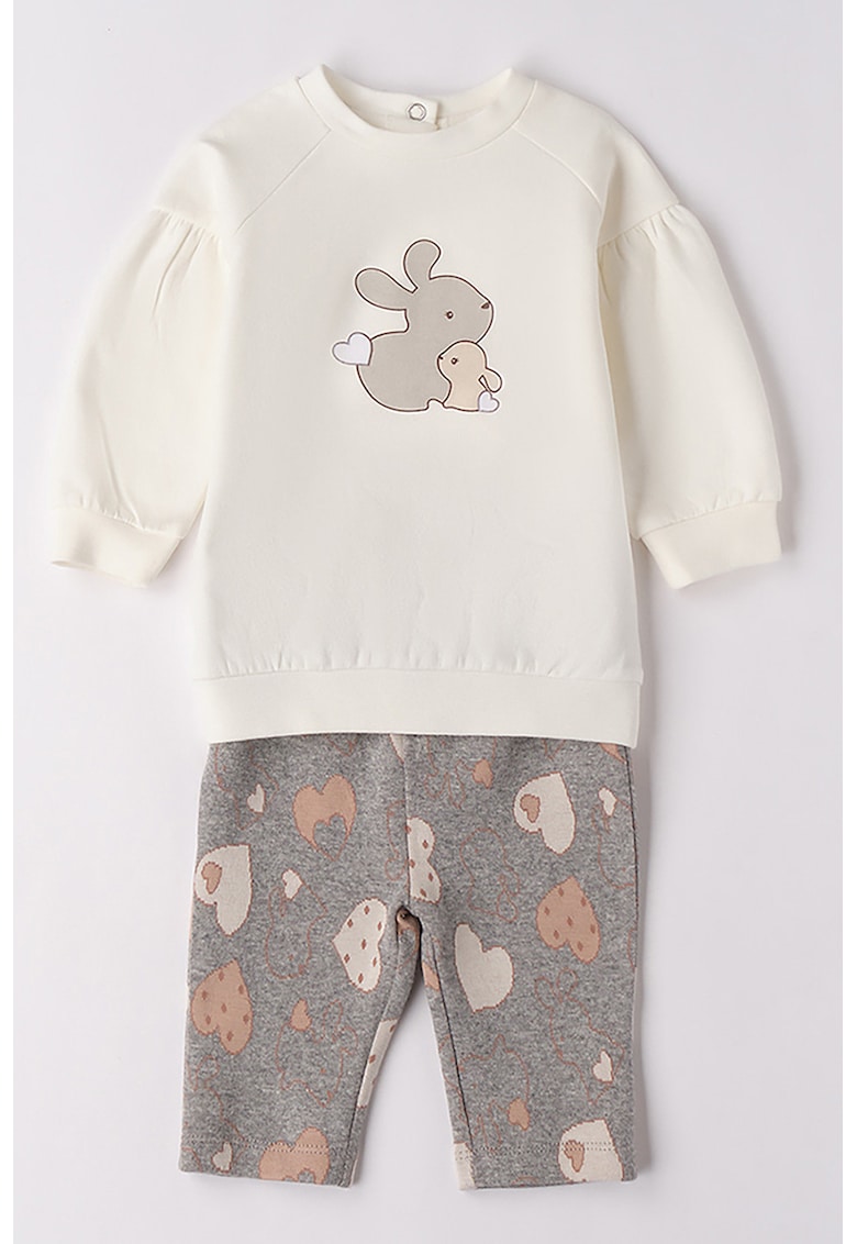Oferte la Set de bluza si pantaloni cu model inimi - 2 piese - Alb fildes/Gri inchis melange/Maro deschis