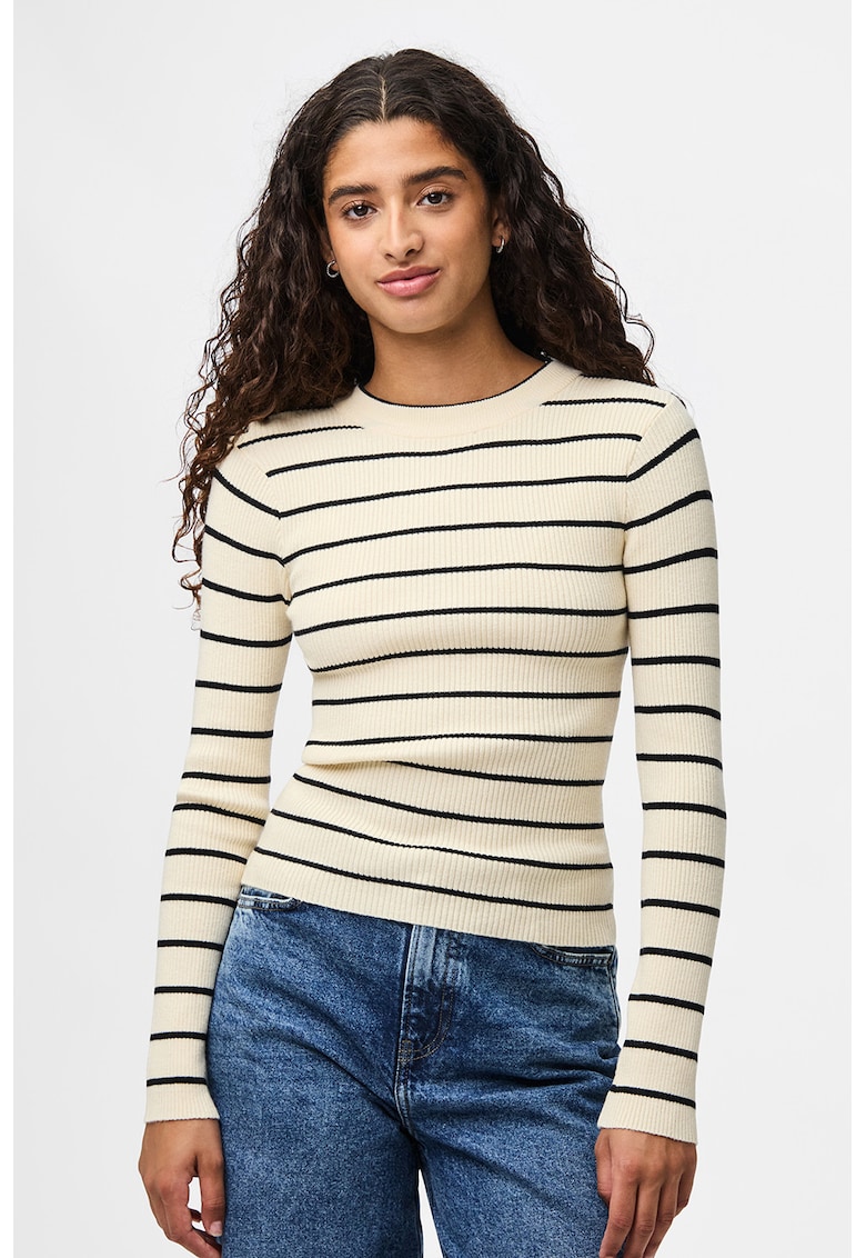 Oferte la Pulover slim fit cu decolteu la baza gatului - Negru/Bej deschis