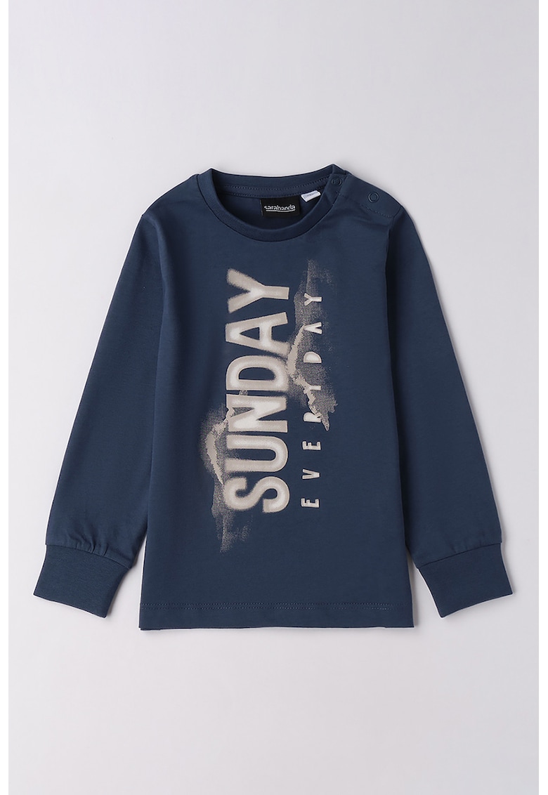 Oferte la Bluza de bumbac cu imprimeu text - Albastru ultramarin/Maro taupe deschis
