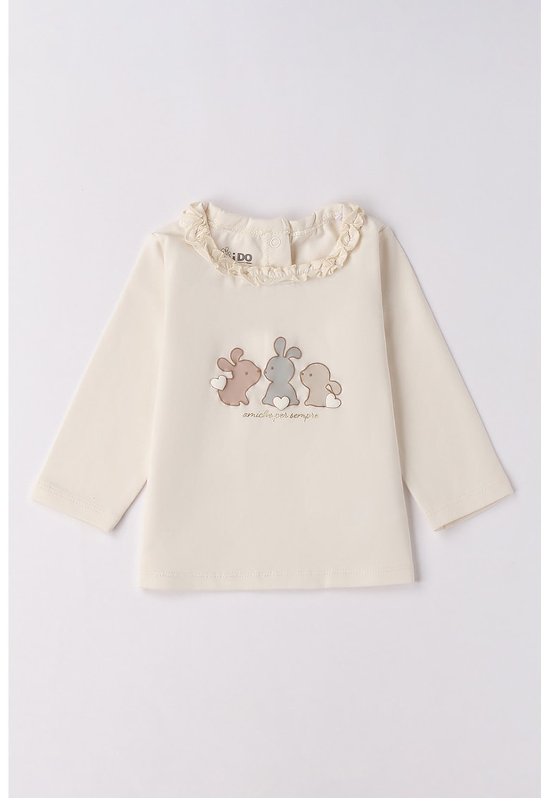 Oferte la Bluza cu decolteu rotund si imprimeu cu iepure - Alb fildes/Albastru prafuit/Roz prafuit