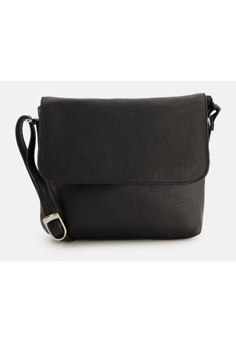 Oferte la Geanta de umar  model Messenger - piele naturala - neagra - 18x20x5 -5cm - cu 2 buzunare interioare si 2 exterioare.