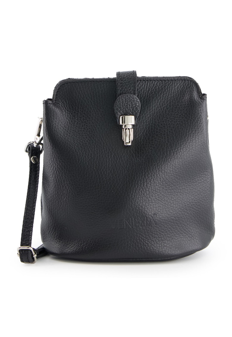 Oferte la Geanta messenger din piele naturala  neagra - 20x19x10cm - cu curea detasabila - elemente metalice argintii